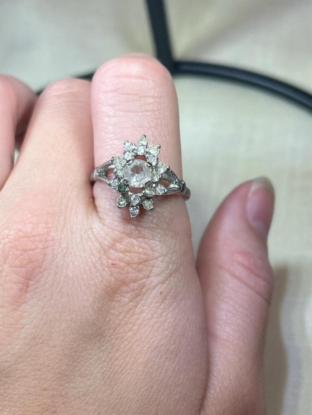 Silver ring with clear stones